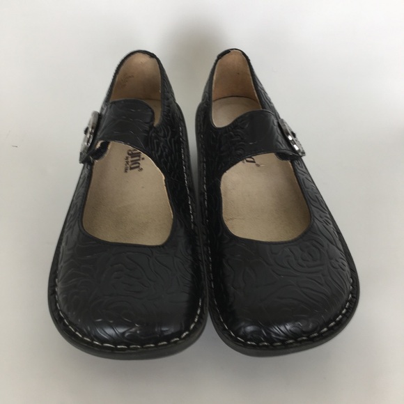 Alegria Paloma Floral Rose Embossed Mary Jane Shoes Black Leather Women’s Size 7 - Picture 7 of 13